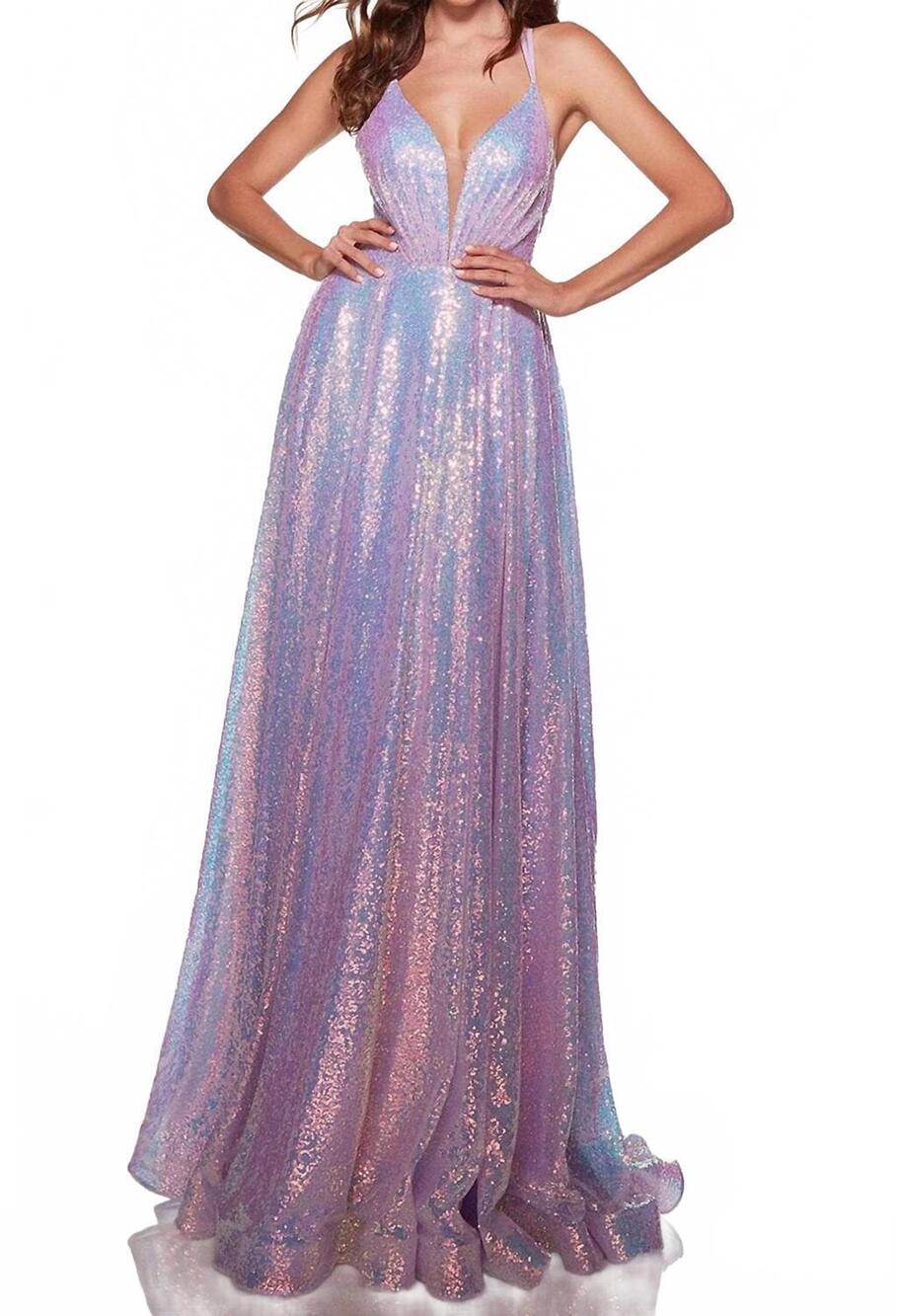 NEW ALYCE PARIS sequined deep v-neck a-line maxi dress in unicornio